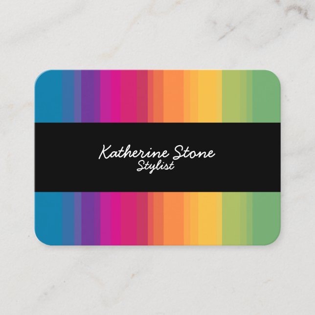 Elegant modern ombre gradient colourful rainbow business card (Front)