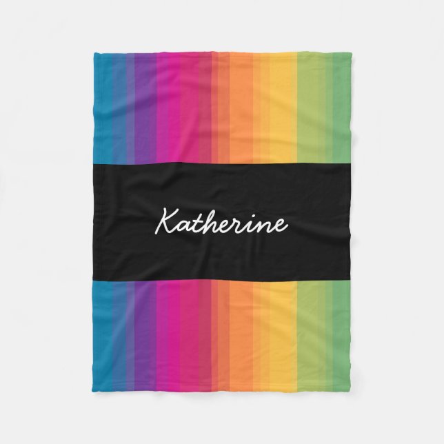 Elegant modern ombre gradient colourful rainbow fleece blanket (Front)