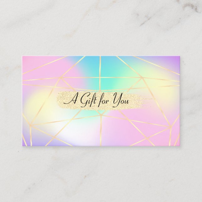 Elegant Modern Ombre Holographic Geometric,Stripes Discount Card (Front)
