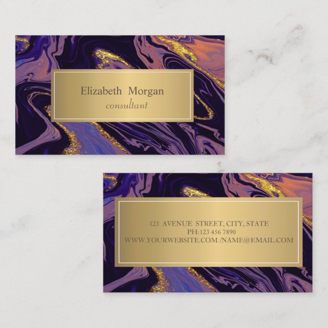 Elegant Modern Ombre Marble Gold Touch Business Card (Front/Back)