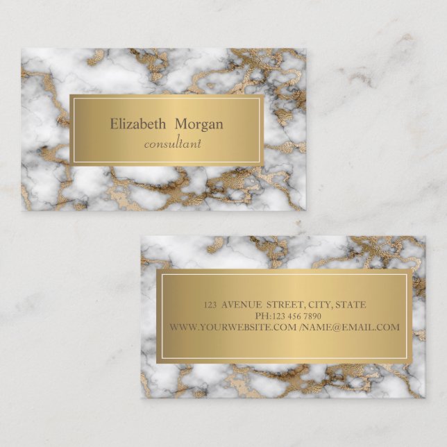 Elegant Modern Ombre Marble White Gold  Business Card (Front/Back)