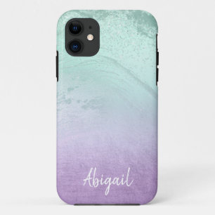 Elegant modern ombre purple & mint glitter marble iPhone 11 case