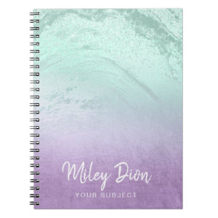 Elegant modern ombre purple & mint glitter marble notebook