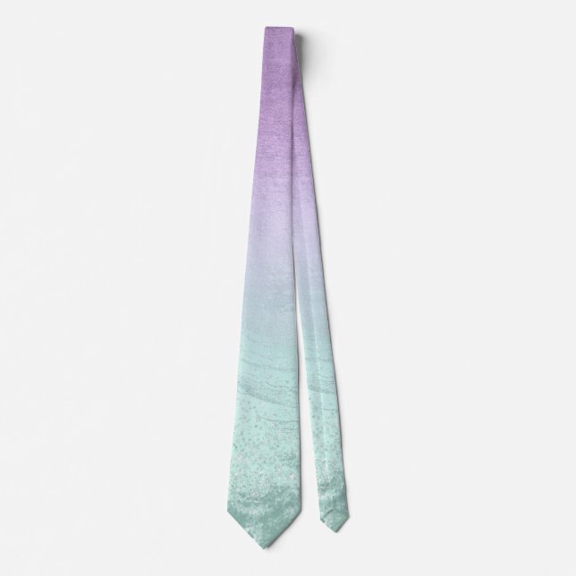Elegant modern ombre purple & mint glitter marble tie (Front)
