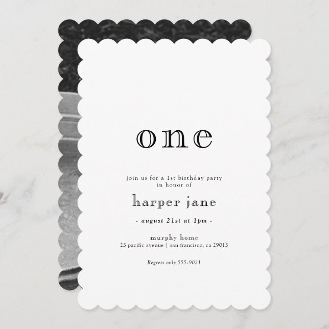 Elegant Modern One 1st Birthday Invitation (Front/Back)