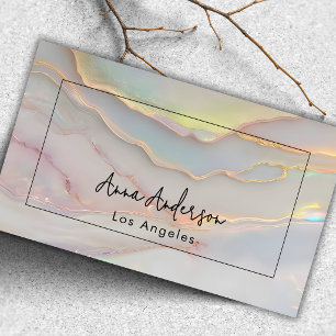 Elegant Modern Opal Stone Pink Gold Black Frame Business Card