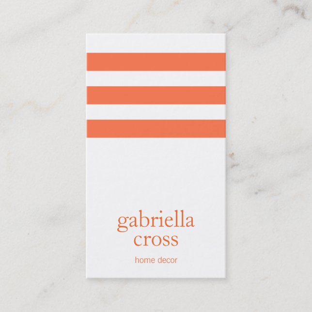 Elegant Modern Orange and White Striped Business Card (Front)
