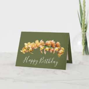 Elegant Modern Orchids Green Back Flower Birthday Card