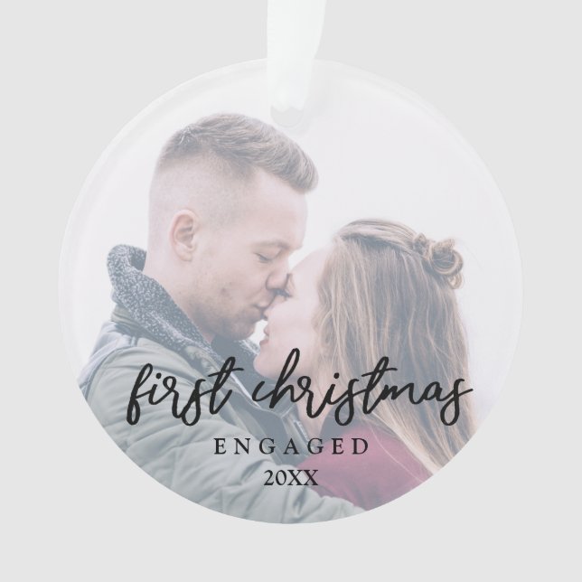 Elegant modern our first Christmas engaged photo Ornament (Front)
