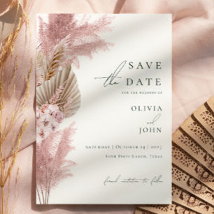 Elegant Modern Pampas Grass Wedding Save the Date Announcement Postcard