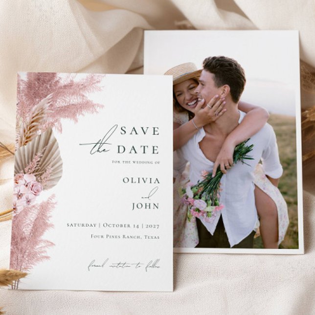 Elegant Modern Pampas Grass Wedding Save the Date  Invitation (Creator Uploaded)
