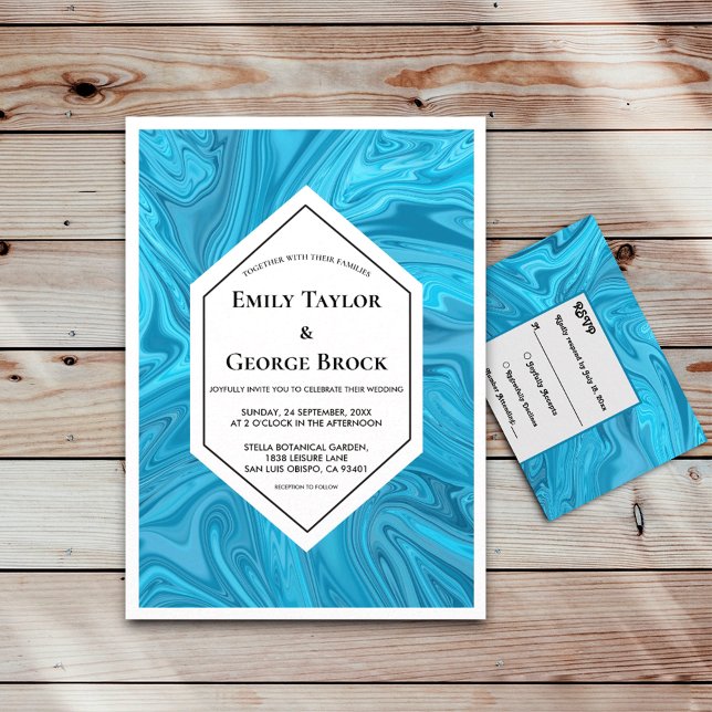Elegant Modern Pastel Blue Abstract Paint Wedding Invitation (Creator Uploaded)