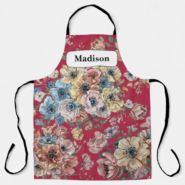 Elegant modern Pastel Flowers Personalised Gift    Apron (Front)