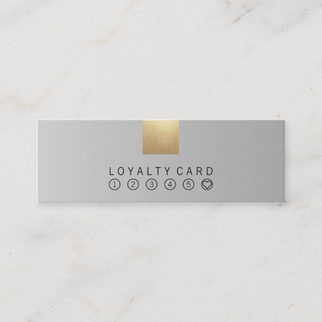 Elegant Modern Pastel Grey Gradient Gold Loyalty Mini Business Card (Front)
