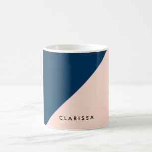 elegant modern pastel peach navy blue colour block coffee mug