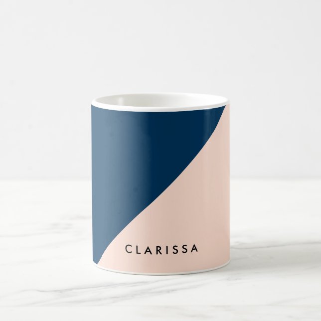 elegant modern pastel peach navy blue colour block coffee mug (Center)