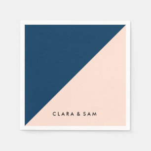 elegant modern pastel peach navy blue colour block napkin
