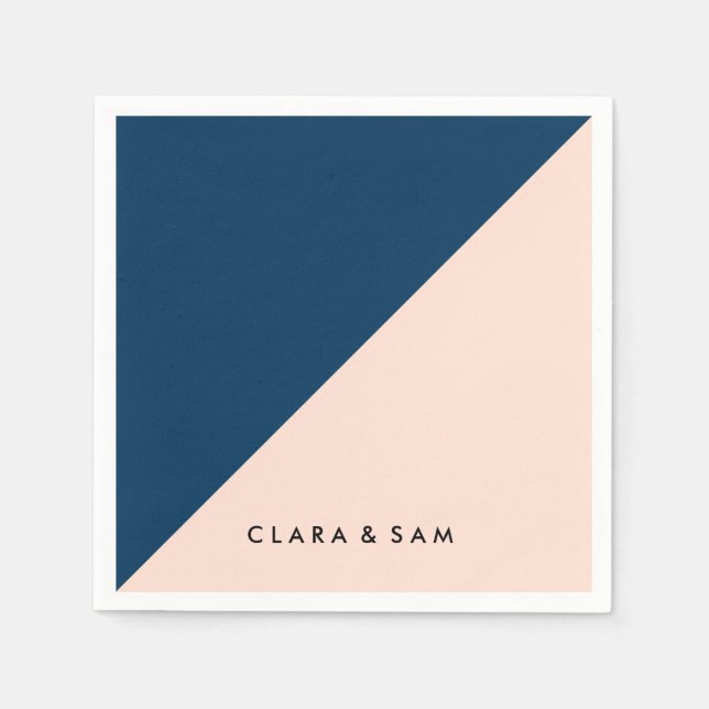 elegant modern pastel peach navy blue colour block napkin (Front)