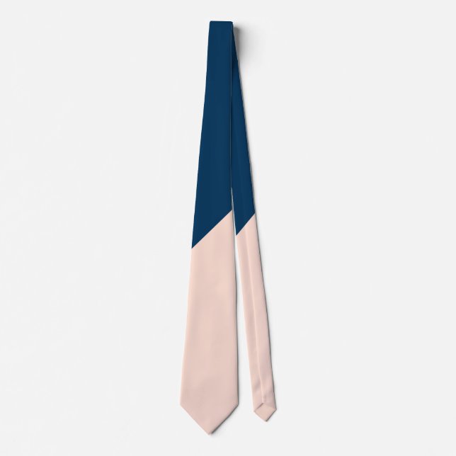 elegant modern pastel peach navy blue colour block tie (Front)