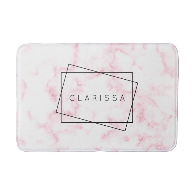 elegant modern pastel pink and white faux marble bath mat (Front)