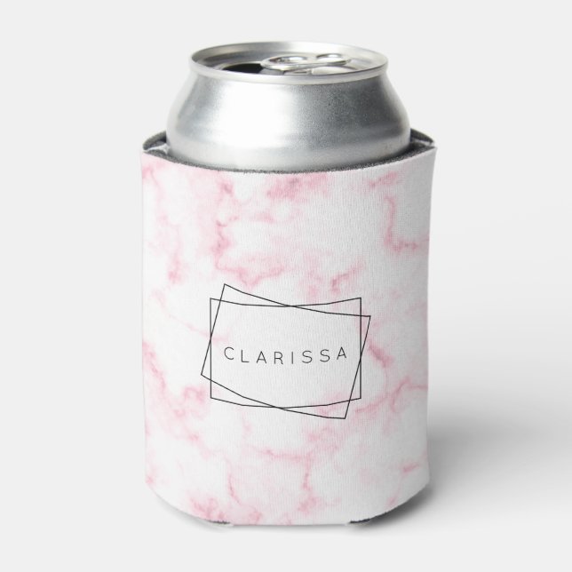 elegant modern pastel pink and white faux marble can cooler (Can Front)