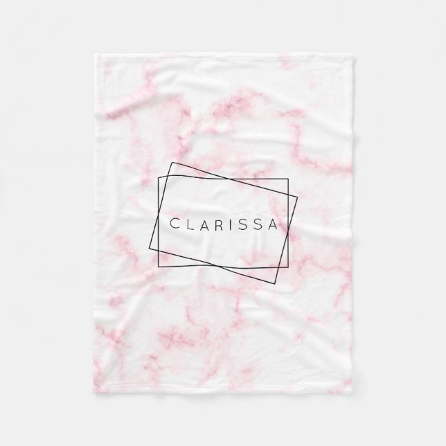 elegant modern pastel pink and white faux marble fleece blanket (Front)
