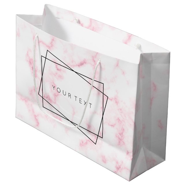 elegant modern pastel pink and white faux marble large gift bag (Front Angled)