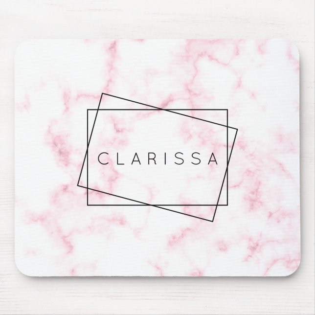 elegant modern pastel pink and white faux marble mouse mat (Front)