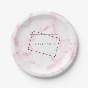 elegant modern pastel pink and white faux marble paper plate