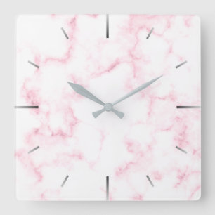 elegant modern pastel pink and white faux marble square wall clock
