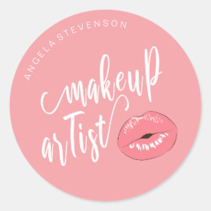 Elegant modern pastel pink lips makeup artist classic round sticker