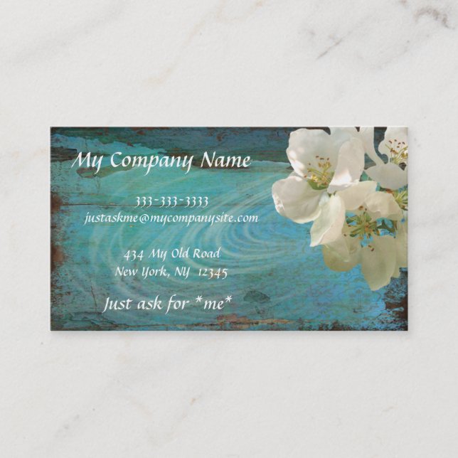 Elegant, Modern, Patina Blue Floral, Business Card (Front)