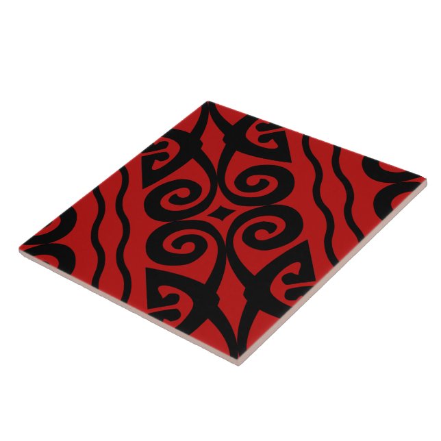 Elegant Modern Pattern Black And Red Tile (Side)