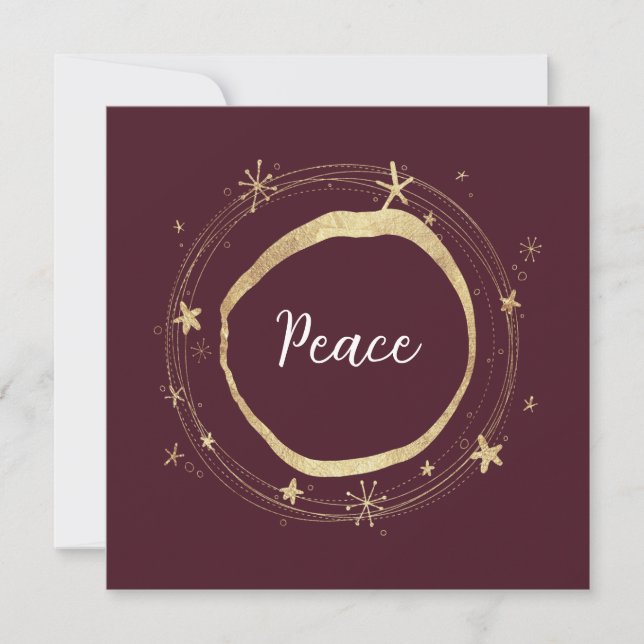 Elegant Modern Peace Gold Star Holiday Card (Front)