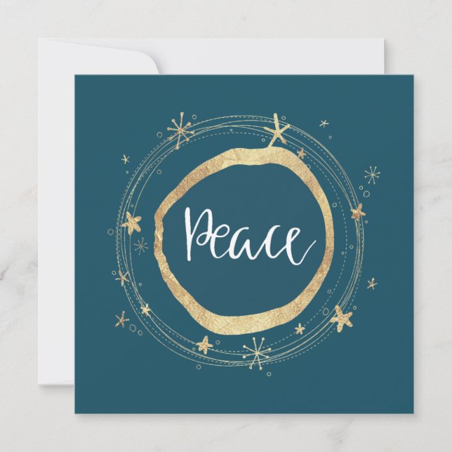 Elegant Modern Peace Gold Star Holiday Card (Front)