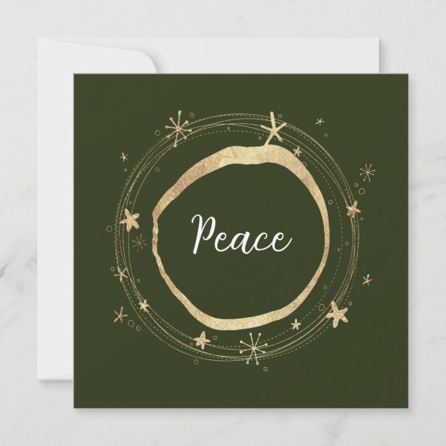 Elegant Modern Peace Gold Star Holiday Card (Front)