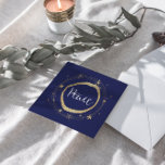 Elegant Modern Peace Gold Star Holiday Card<br><div class="desc">Spread the message of peace this holiday season. Beautiful modern gold star design surrounds the word of Peace. Blue background. Add your own personal message. Perfect card to send to family and friends to let them know that you are thinking about them during the holiday season.</div>