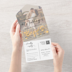 Elegant Modern Peach Fizz Boho Arch QR Code Photo All In One Invitation