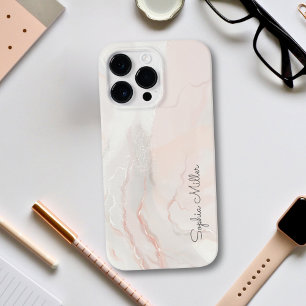 Elegant Modern Pearl Marble Blush Gold With Name Case-Mate iPhone 14 Pro Max Case