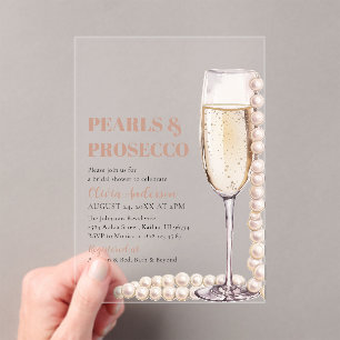 Elegant Modern Pearls and Prosecco Bridal Shower Acrylic Invitations