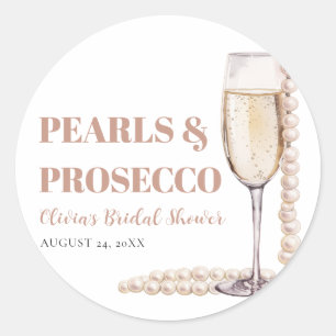 Elegant Modern Pearls and Prosecco Bridal Shower Classic Round Sticker