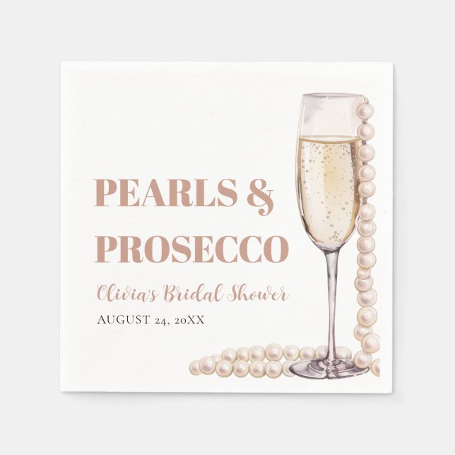 Elegant Modern Pearls and Prosecco Bridal Shower Napkin (Front)
