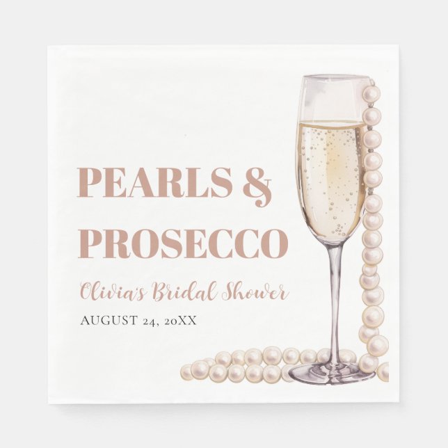 Elegant Modern Pearls and Prosecco Bridal Shower Napkin (Front)