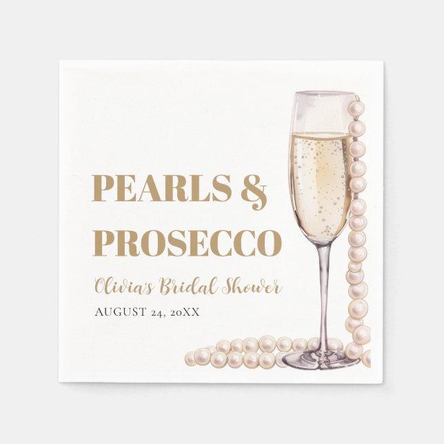 Elegant Modern Pearls and Prosecco Bridal Shower Napkin (Front)