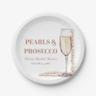 Elegant Modern Pearls and Prosecco Bridal Shower Paper Plate