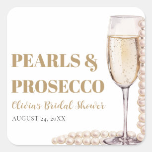 Elegant Modern Pearls and Prosecco Bridal Shower Square Sticker