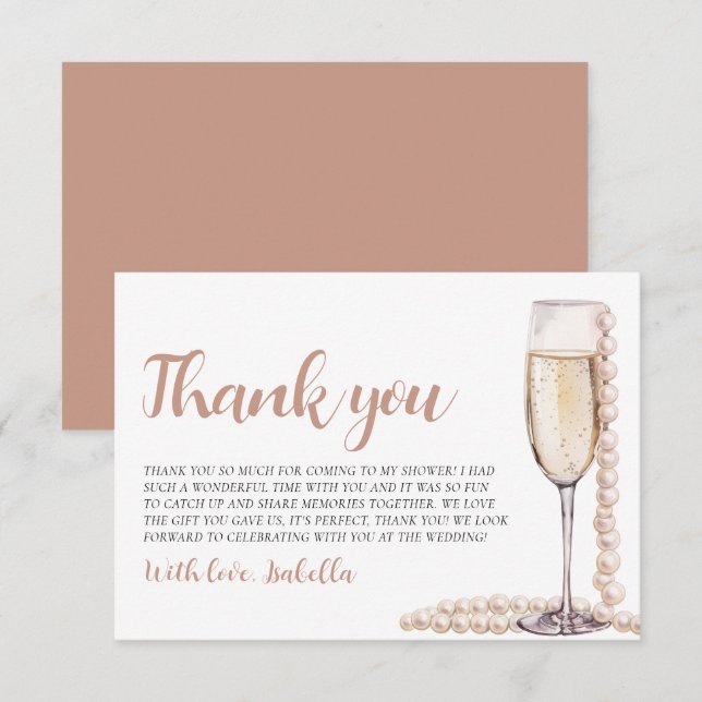 Elegant Modern Pearls and Prosecco Bridal Shower Thank You Card (Front/Back)