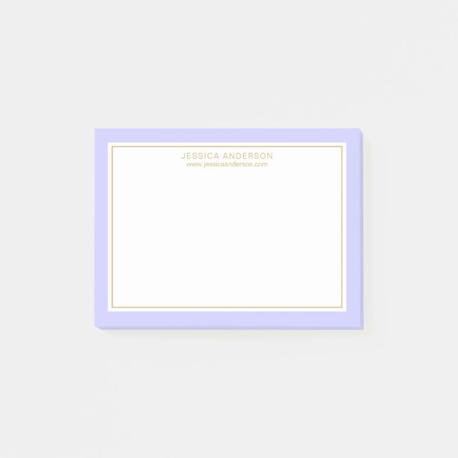Elegant Modern Periwinkle Gold Border Personalised Post-it Notes (Front)
