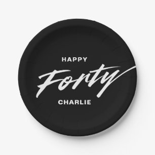 Elegant Modern Personalised 40th Birthday Paper Plate