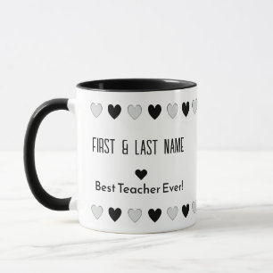 Elegant Modern Personalised Black and White Hearts Mug
